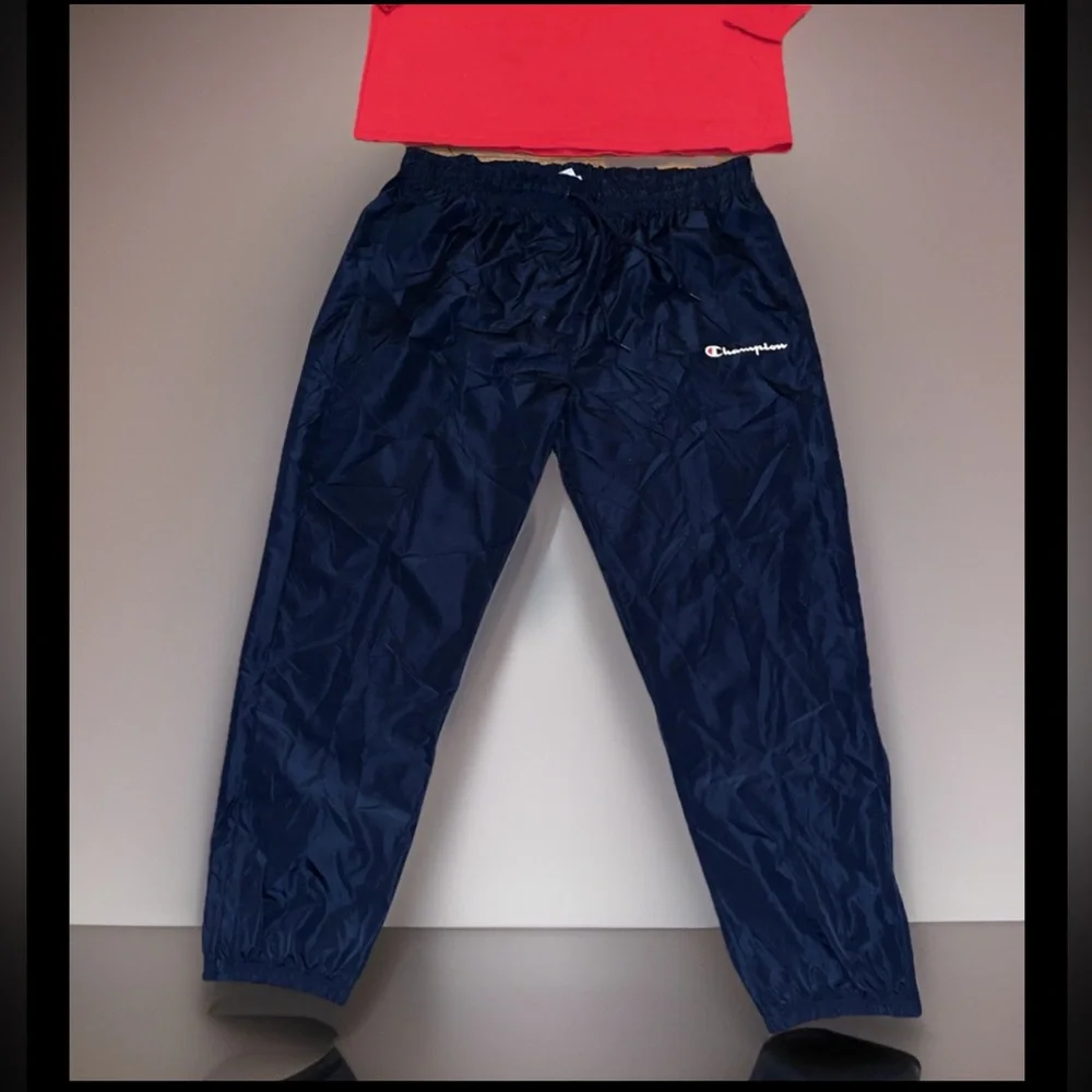 CHAMPION OUTFIT Red Crew Neck LS Top & Blue Windbreaker W/Pocket Zip Cuff Jogger